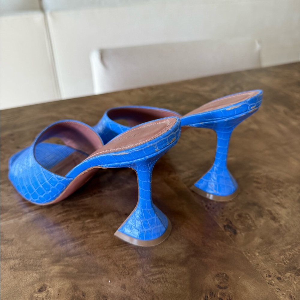 Blue Croc-Embossed Square-Toe Slide Heels - Picture 3 of 4